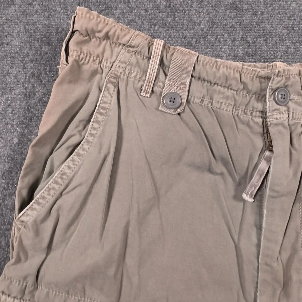 VTG Abercrombie Cargo Shorts Mens XL Khaki Tan Cotton Elastic Waist Pockets